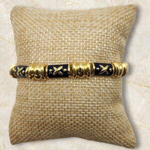 VINTAGE JOAN RIVERS BLUE ENAMEL X and O GOLD TONE BRACELET 7”